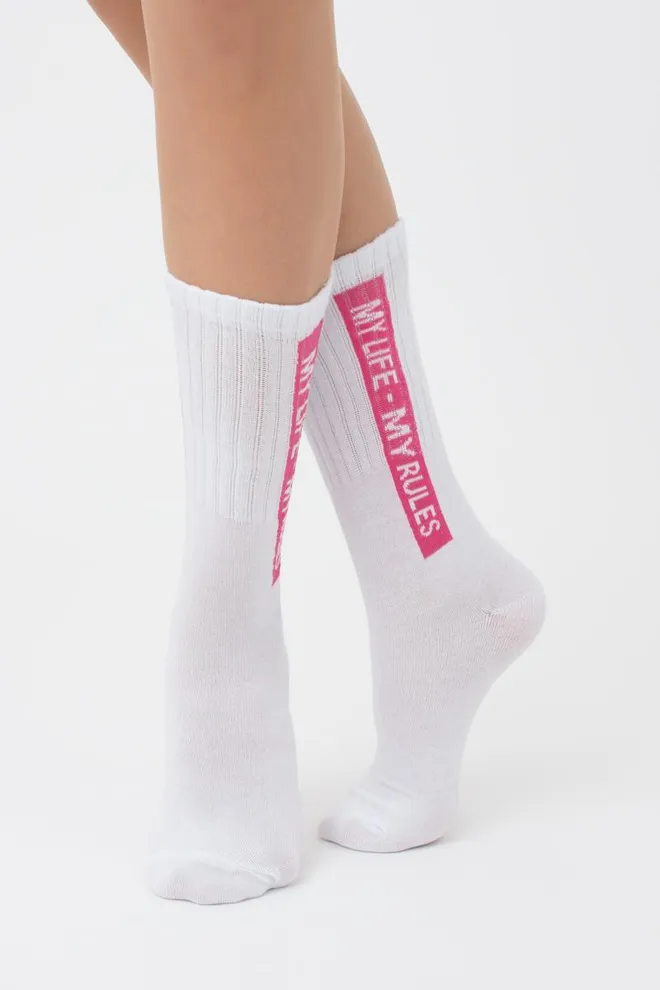 Носки женские высокие с надписью WS4C-013 Giulia (fuxia)