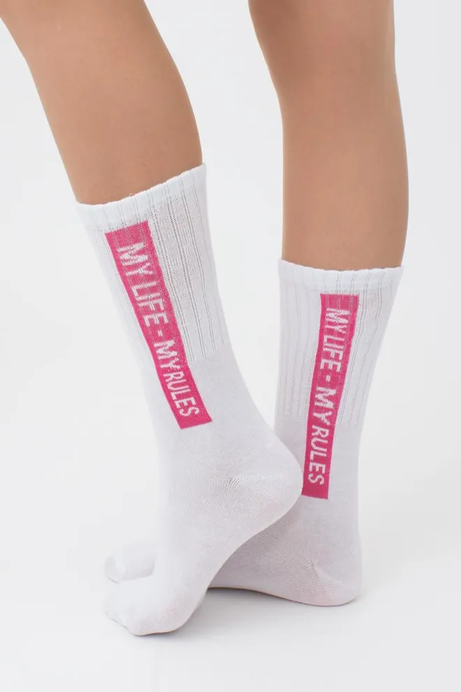 Носки женские высокие с надписью WS4C-013 Giulia (fuxia)