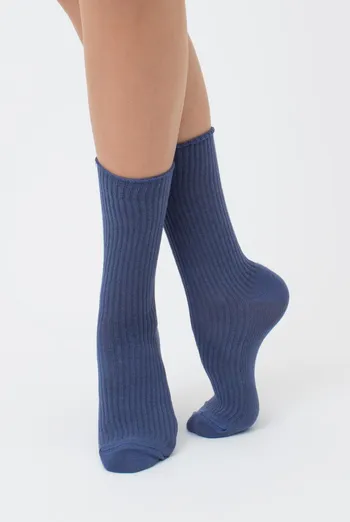 Шкарпетки жіночі високі в рубчик WS4 rib Giulia (jeans), синій