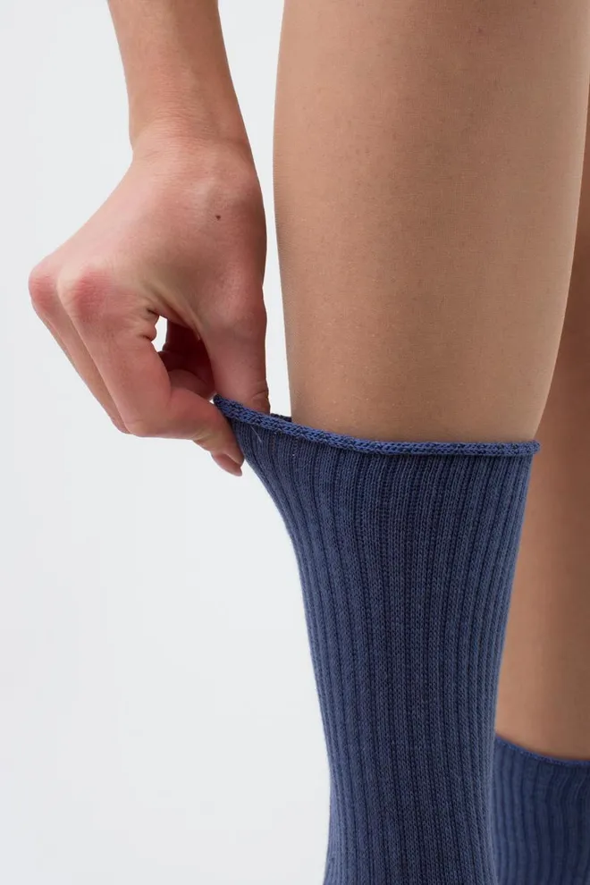 Шкарпетки жіночі високі в рубчик WS4 rib Giulia (jeans), синій