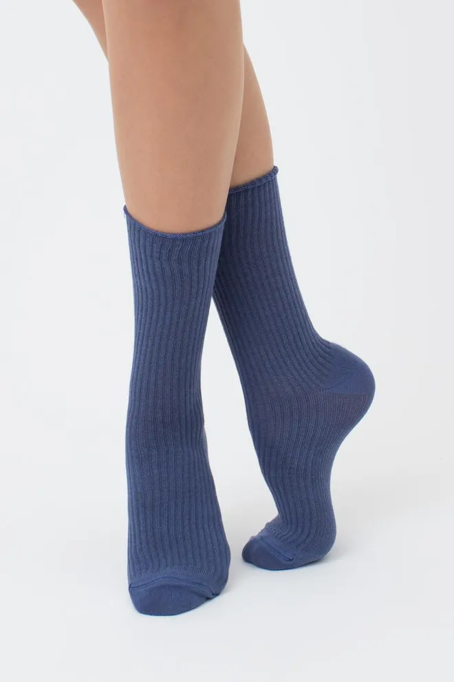 Шкарпетки жіночі високі в рубчик WS4 rib Giulia (jeans), синій