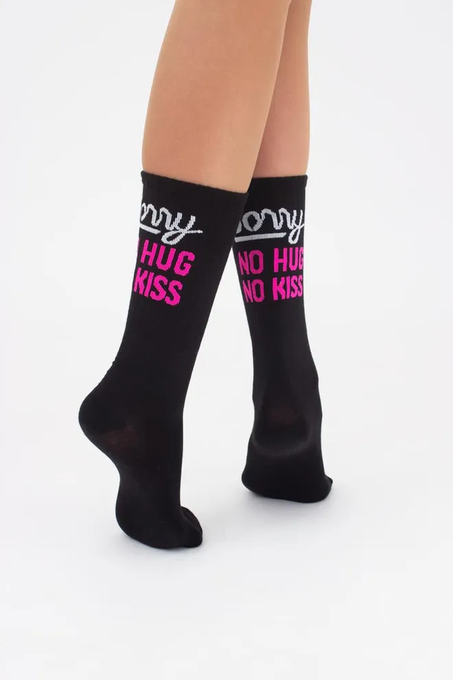 Носки женские высокие с принтом Ws4 soft neon 003 Giulia (black/rose)