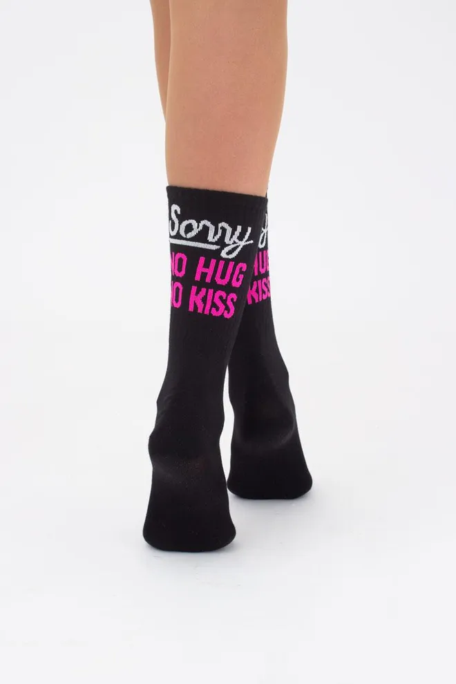 Носки женские высокие с принтом Ws4 soft neon 003 Giulia (black/rose)