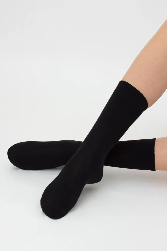 Носки женские хлопковые высокие с резинкой в рубчик Ws4 Strong Classic Giulia (black)