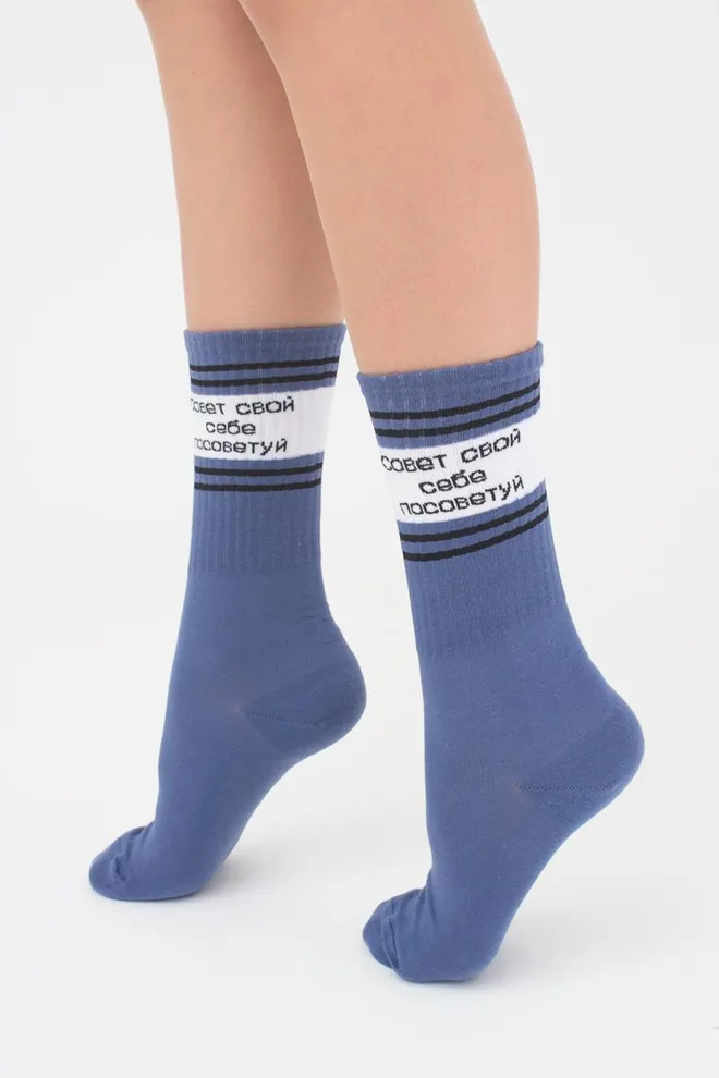 Шкарпетки жіночі високі з написом WS4 text strong 006 Giulia (jeans)