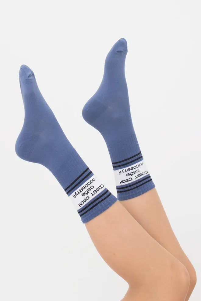 Шкарпетки жіночі високі з написом WS4 text strong 006 Giulia (jeans)