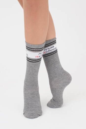 Шкарпетки жіночі високі з написом WS4 text strong 007 Giulia (light grey melange) Шкарпетки жіночі високі з написом WS4 text strong 007 Giulia (light grey melange)