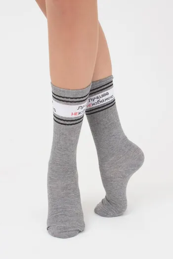 Шкарпетки жіночі високі з написом WS4 text strong 007 Giulia (light grey melange)