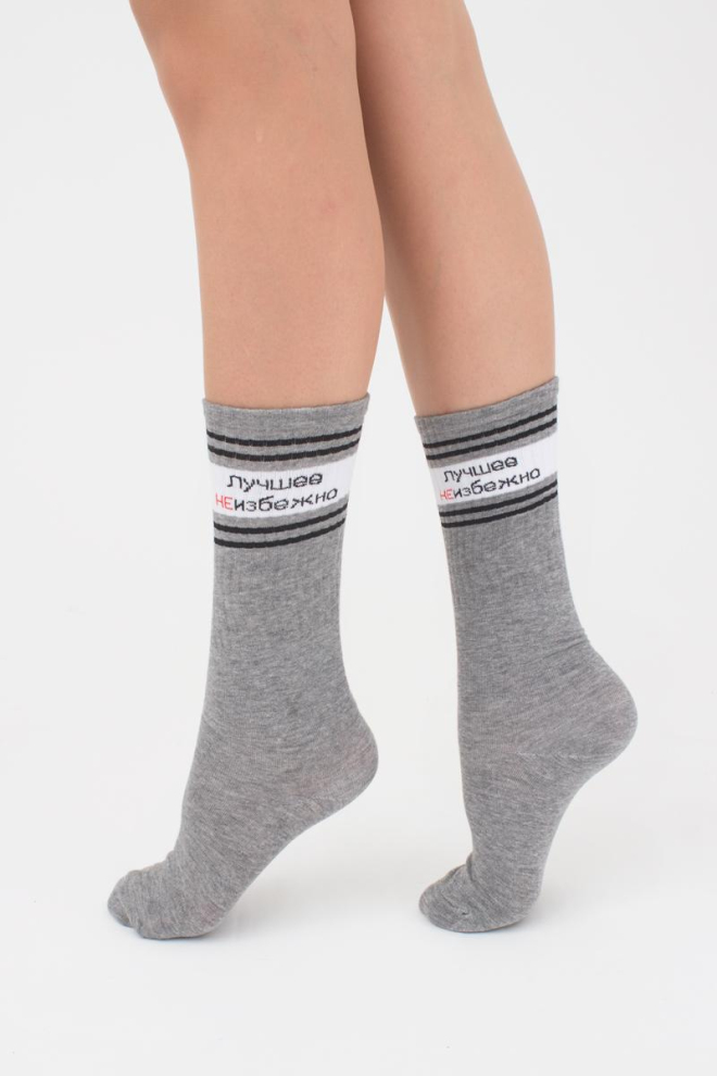 Шкарпетки жіночі високі з написом WS4 text strong 007 Giulia (light grey melange)