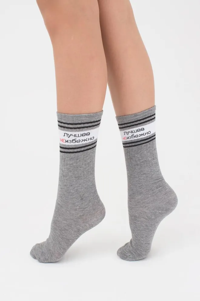 Носки женские высокие с надписью WS4 text strong 007 Giulia (light grey melange)