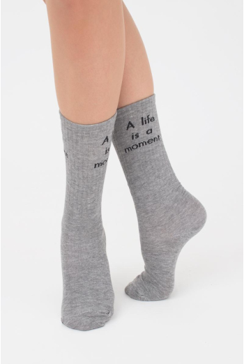 Шкарпетки жіночі високі з принтом WS4 text strong 008 Giulia (light grey melange)