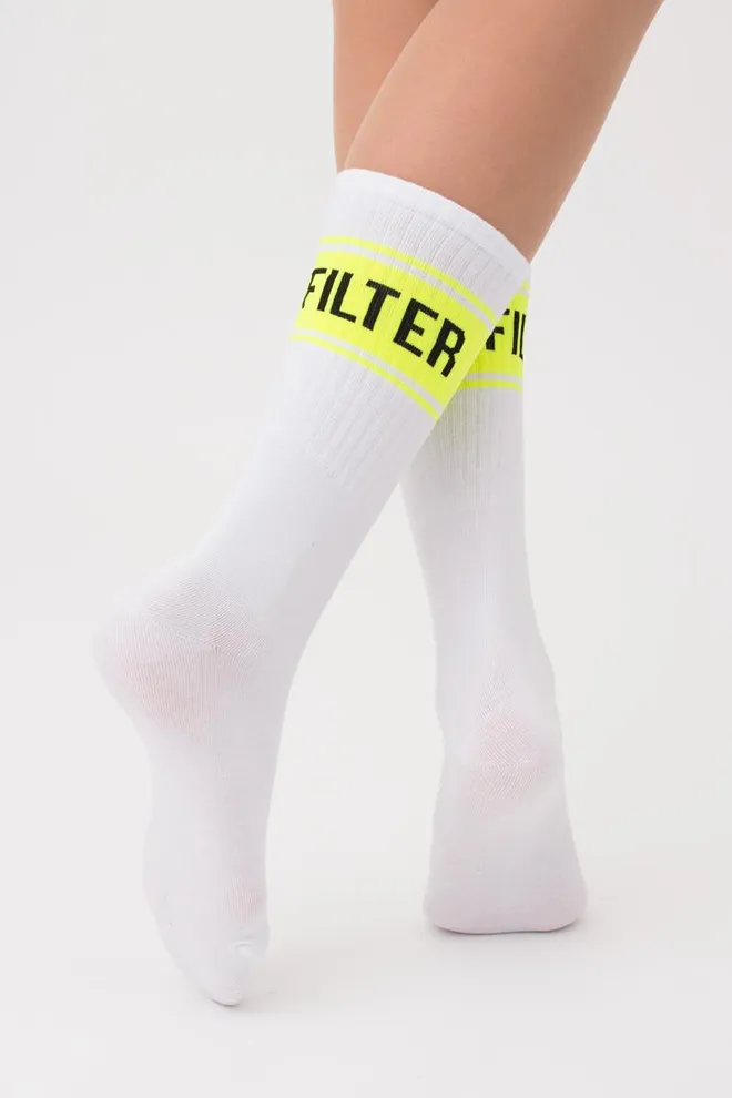 Шкарпетки жіночі високі з принтом WS4 text strong 012 Giulia (white/yellow neon)