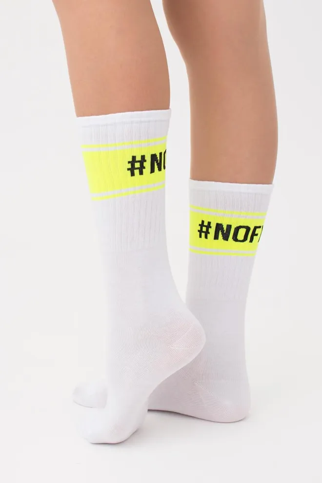 Шкарпетки жіночі високі з принтом WS4 text strong 012 Giulia (white/yellow neon)
