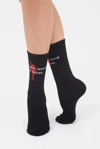 Носки женские высокие с принтом WS4 text strong 013 Giulia (black) Носки женские высокие с принтом WS4 text strong 013 Giulia (black)