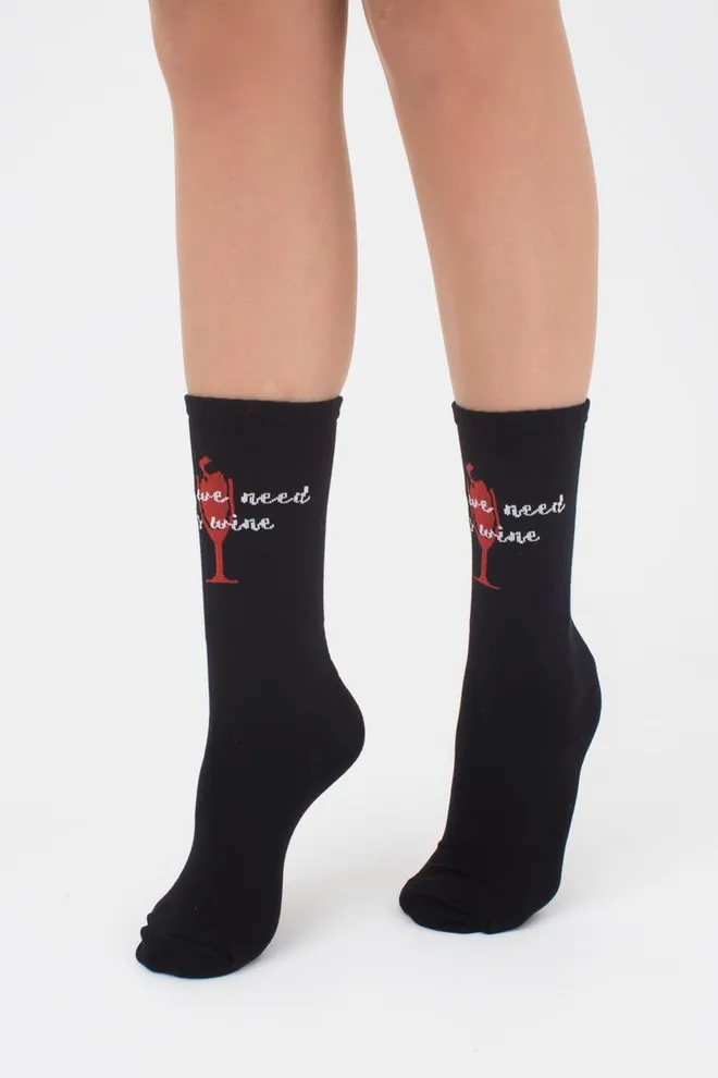 Носки женские высокие с принтом WS4 text strong 013 Giulia (black)