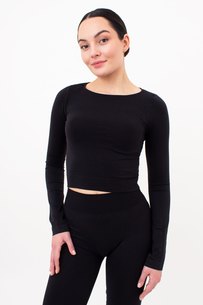 Топ укороченный с длинным рукавом CROP TOP Giulia (nero), черный