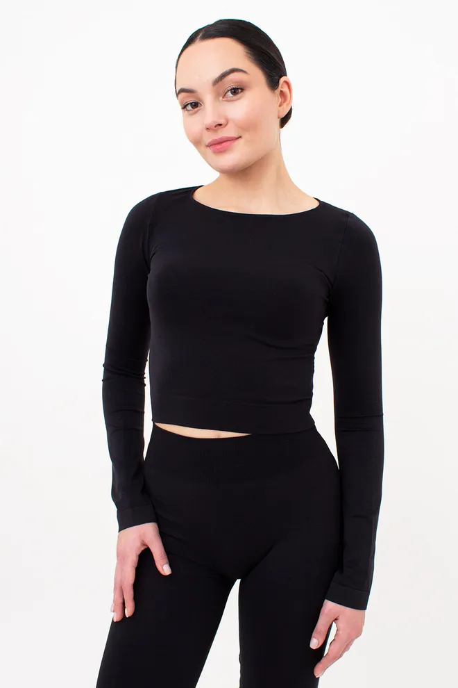 Топ укорочений з довгим рукавом CROP TOP Giulia (nero), чорний