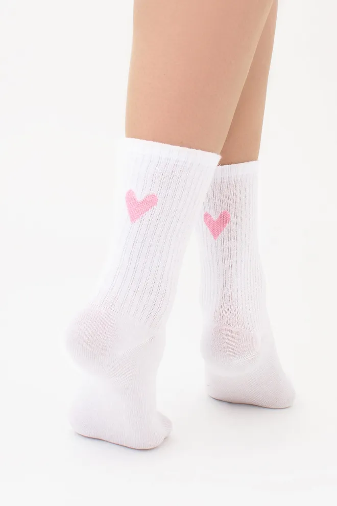 Бавовняні жіночі шкарпетки з сердечком WS3 VALENTINE 2501 Giulia (white/rose), білий