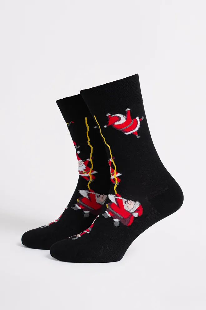 Чоловічі шкарпетки новорічні з Сантами MS3 NEW YEAR 2601 Giulia (black), чорний