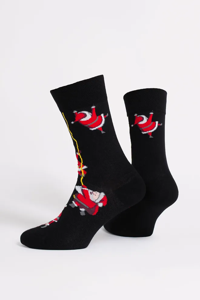 Чоловічі шкарпетки новорічні з Сантами MS3 NEW YEAR 2601 Giulia (black), чорний