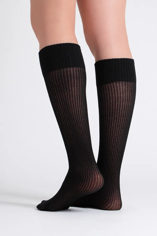 Хлопковые гольфы в рубчик WG1 SHELL 001 Giulia (black), черный