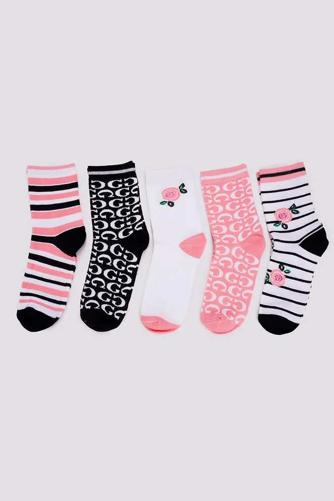 Набір кольорових жіночих шкарпеток WS3 SET 8  Giulia (black/white/geranium) чорний/білий/рожевий