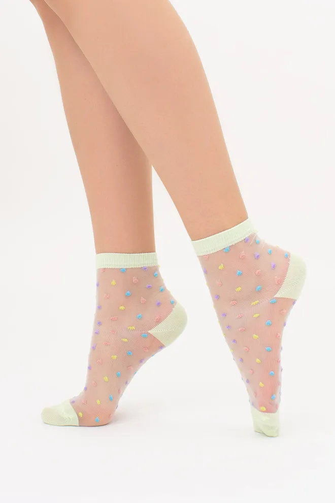 Прозорі жіночі шкарпетки в горошок WS2 CRISTAL 075 Giulia (salat), зелений