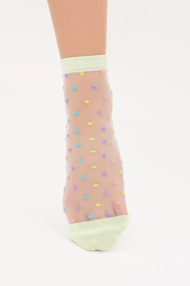 Прозорі жіночі шкарпетки в горошок WS2 CRISTAL 075 Giulia (salat), зелений