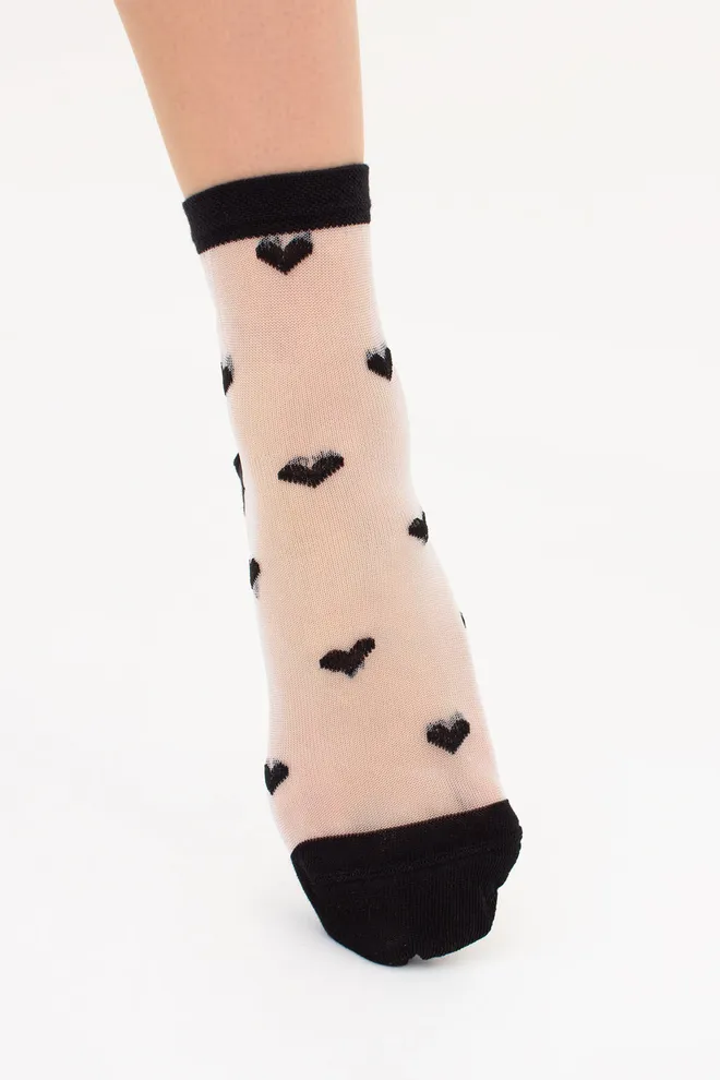 Прозорі жіночі шкарпетки в сердечках WS2 CRISTAL 074 Giulia (black), чорний