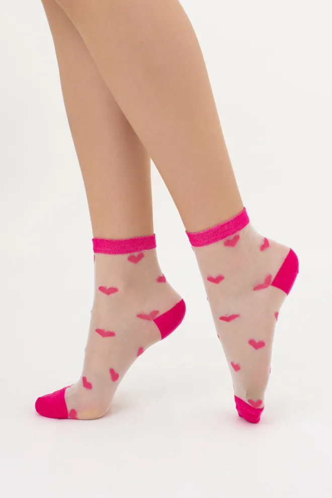 Прозорі жіночі шкарпетки в сердечках WS2 CRISTAL 074 Giulia (fuchia), рожевий