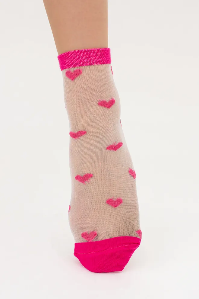 Прозорі жіночі шкарпетки в сердечках WS2 CRISTAL 074 Giulia (fuchia), рожевий