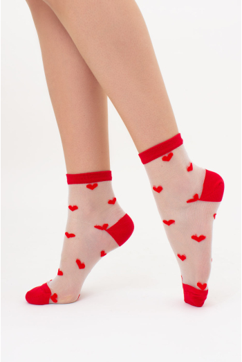Прозрачные женские носки в сердечках WS2 CRISTAL 074 Giulia (red), красный Прозрачные женские носки в сердечках WS2 CRISTAL 074 Giulia (red), красный