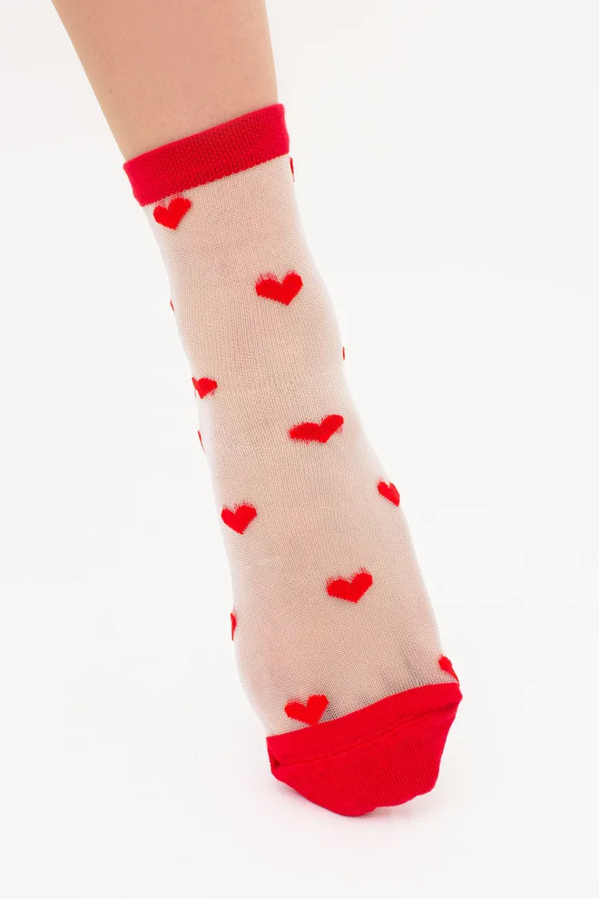 Прозорі жіночі шкарпетки в сердечках WS2 CRISTAL 074 Giulia (red), червоний