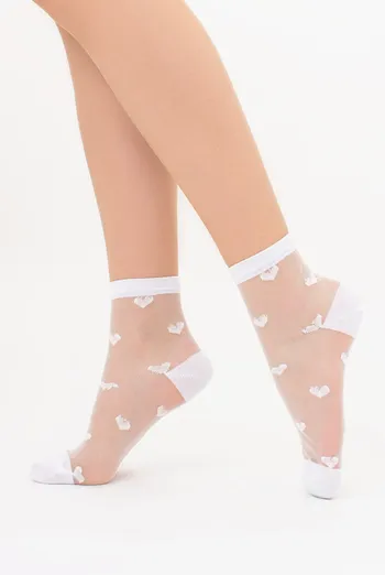 Прозорі жіночі шкарпетки в сердечках WS2 CRISTAL 074 Giulia (white), білий