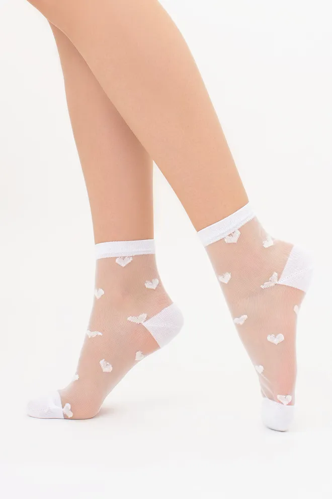 Прозорі жіночі шкарпетки в сердечках WS2 CRISTAL 074 Giulia (white), білий