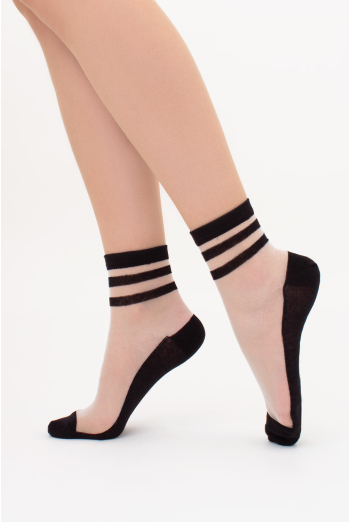 Прозрачные женские носки с полосками WS2 CRISTAL 073 Giulia (black), черный Прозрачные женские носки с полосками WS2 CRISTAL 073 Giulia (black), черный