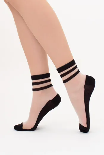 Прозорі жіночі шкарпетки зі смужками WS2 CRISTAL 073 Giulia (black), чорний