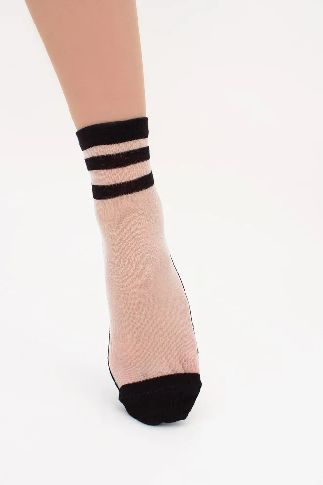 Прозорі жіночі шкарпетки зі смужками WS2 CRISTAL 073 Giulia (black), чорний