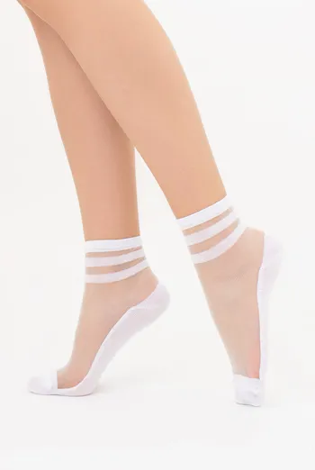 Прозрачные женские носки с полосками WS2 CRISTAL 073 Giulia (white), белый Прозрачные женские носки с полосками WS2 CRISTAL 073 Giulia (white), белый