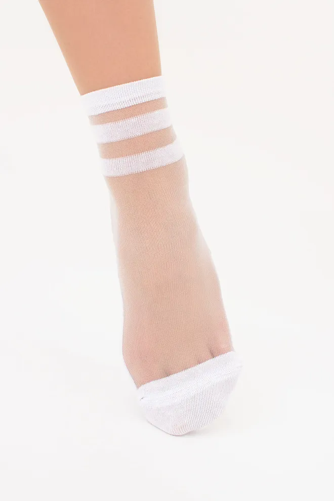 Прозорі жіночі шкарпетки зі смужками WS2 CRISTAL 073 Giulia (white), білий