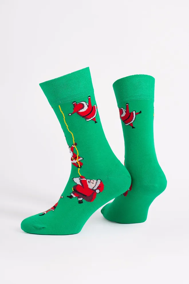 Чоловічі шкарпетки новорічні з Сантами MS3 NEW YEAR 2601 Giulia (green), зелений