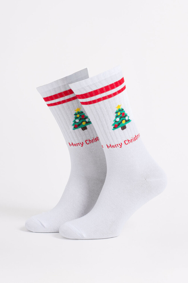 Чоловічі шкарпетки з ялинкою MS4 NEW YEAR STRONG 2602 Giulia (white/red), білий/червоний