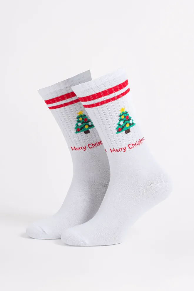 Чоловічі шкарпетки з ялинкою MS4 NEW YEAR STRONG 2602 Giulia (white/red), білий/червоний