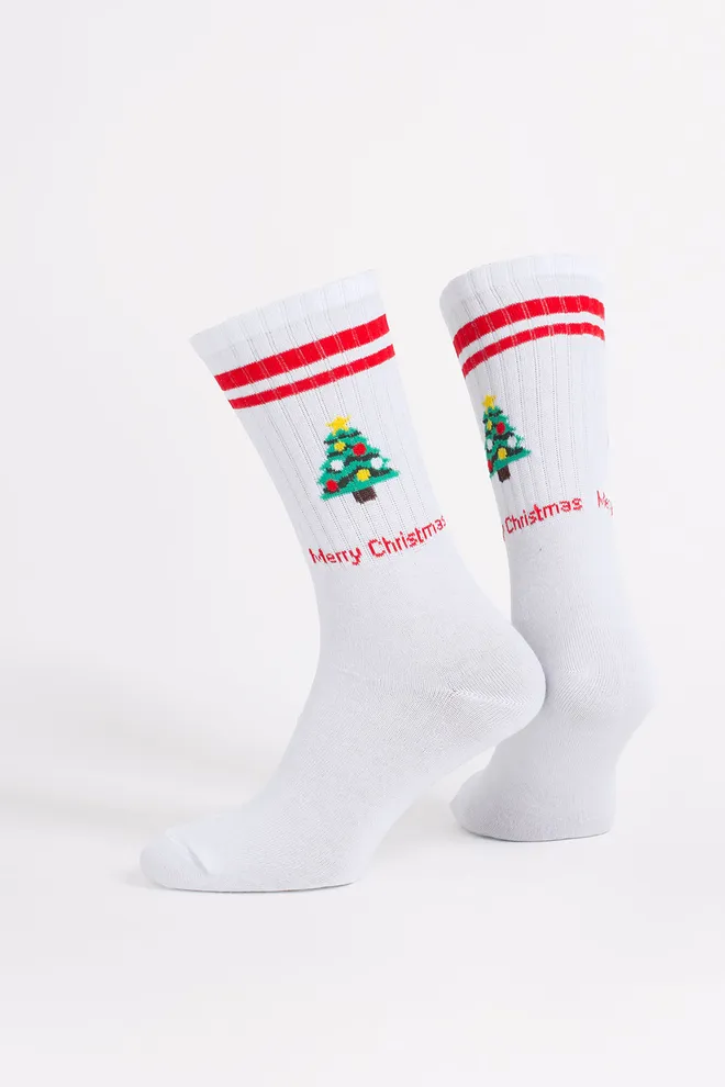 Чоловічі шкарпетки з ялинкою MS4 NEW YEAR STRONG 2602 Giulia (white/red), білий/червоний