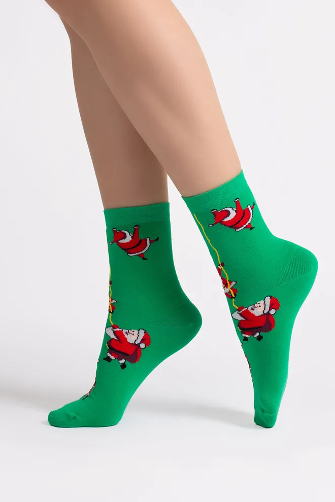 Жіночі шкарпетки новорічні з Сантами WS3 NEW YEAR 2601 Giulia (green), зелений