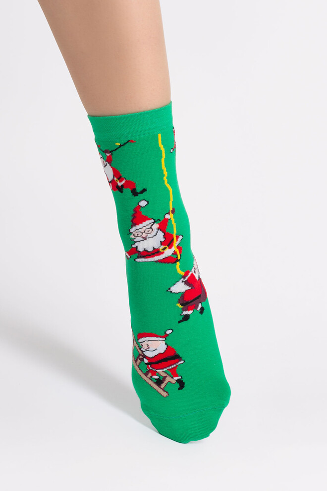 Жіночі шкарпетки новорічні з Сантами WS3 NEW YEAR 2601 Giulia (green), зелений