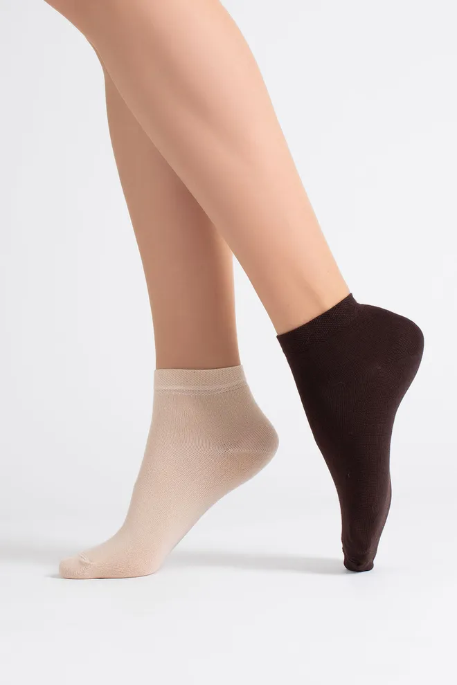 Шкарпетки жіночі короткі 2 пари WS2 CLASSIC Giulia (chocolate/sand), коричневий/бежевий
