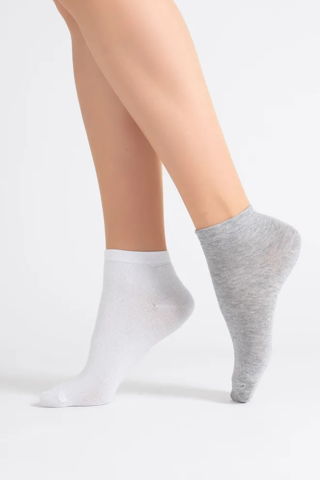 Шкарпетки жіночі короткі 2 пари WS2 CLASSIC Giulia (light grey melange/white), сірий/білий