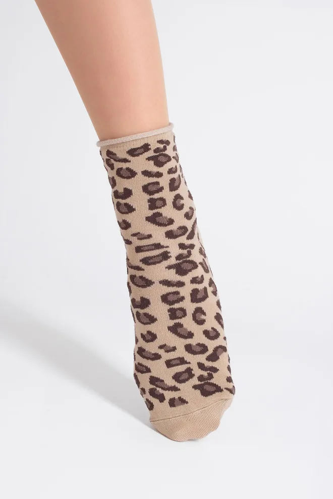 Жіночі шкарпетки з леопардовим принтом WS2 FASHION 2503 Giulia (piel), бежевий