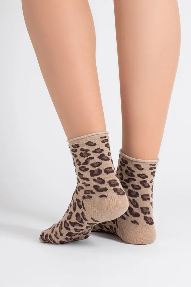 Жіночі шкарпетки з леопардовим принтом WS2 FASHION 2503 Giulia (piel), бежевий